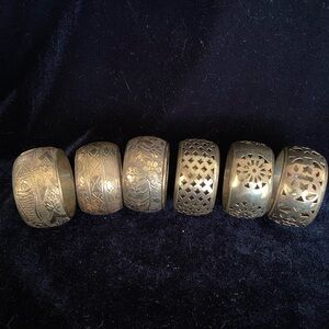 6 Vintage Shabby Brass Color Floral Flower Etched Napkin Holder Rings Mismatch